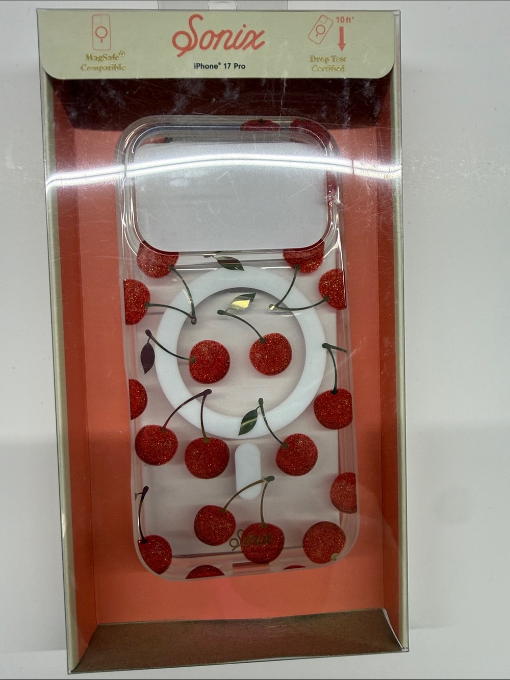 NEW Sonix iPhone 17 Pro Clear Case with Red Glitter Cherries